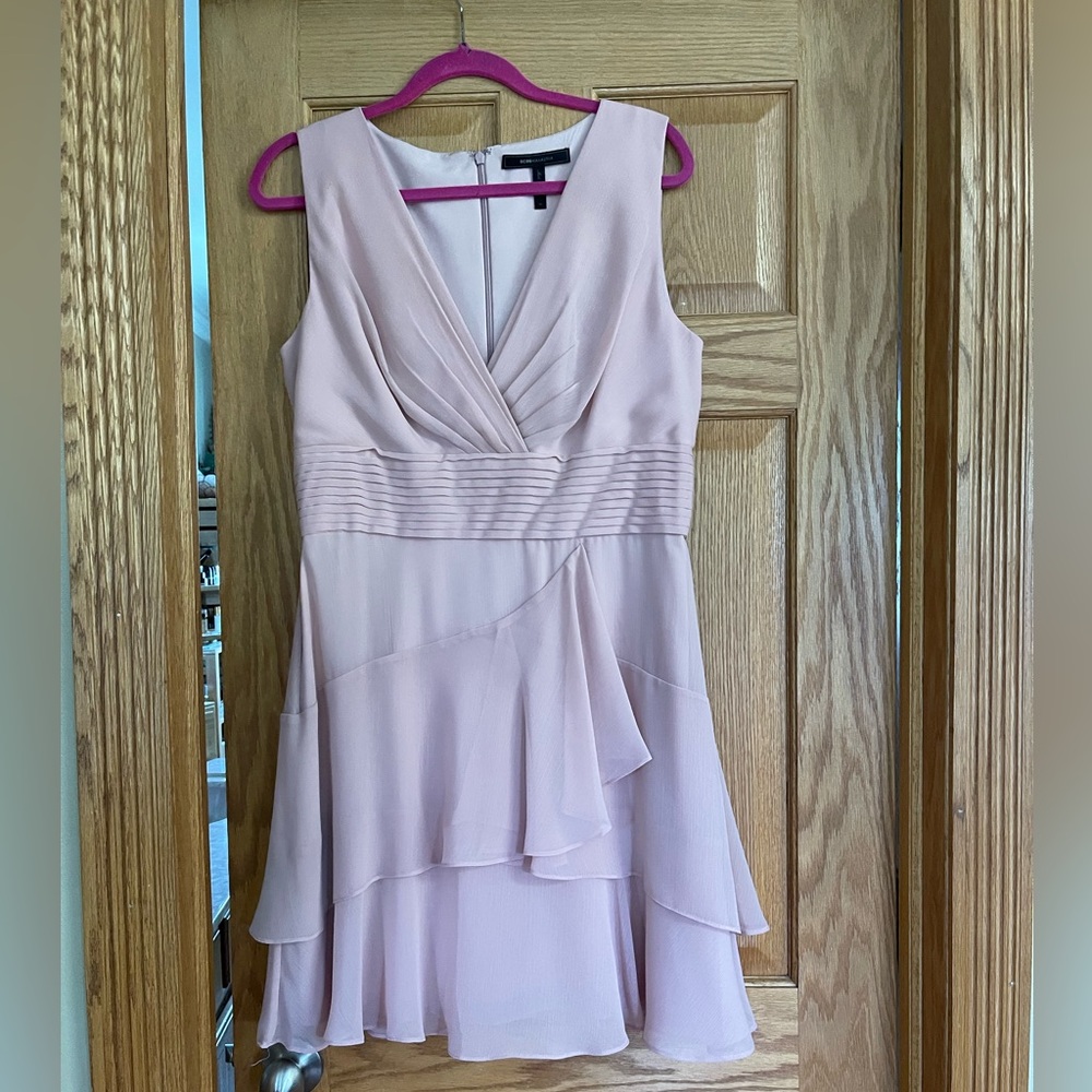 BCBGMaxAzria Light Pink Asymmetrical Ruffled Maxi Dress
